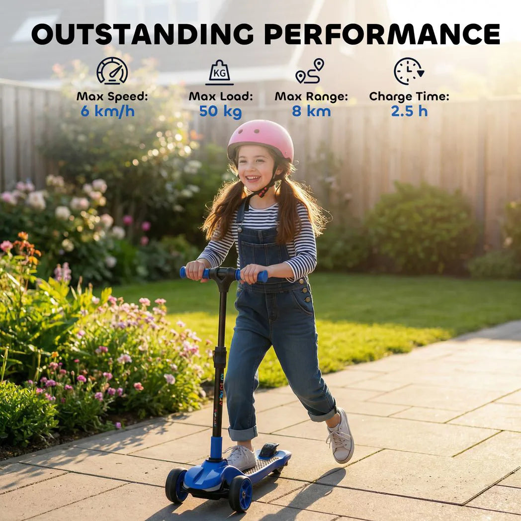 AIYAPLAY Kids Three-Wheel Foldable Electric Scooter with LED Lights, Ages 6–10, Blue