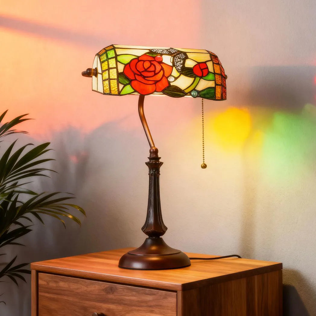 HOMCOM Tiffany-Style Rose and Butterfly Table Lamp – Multi
