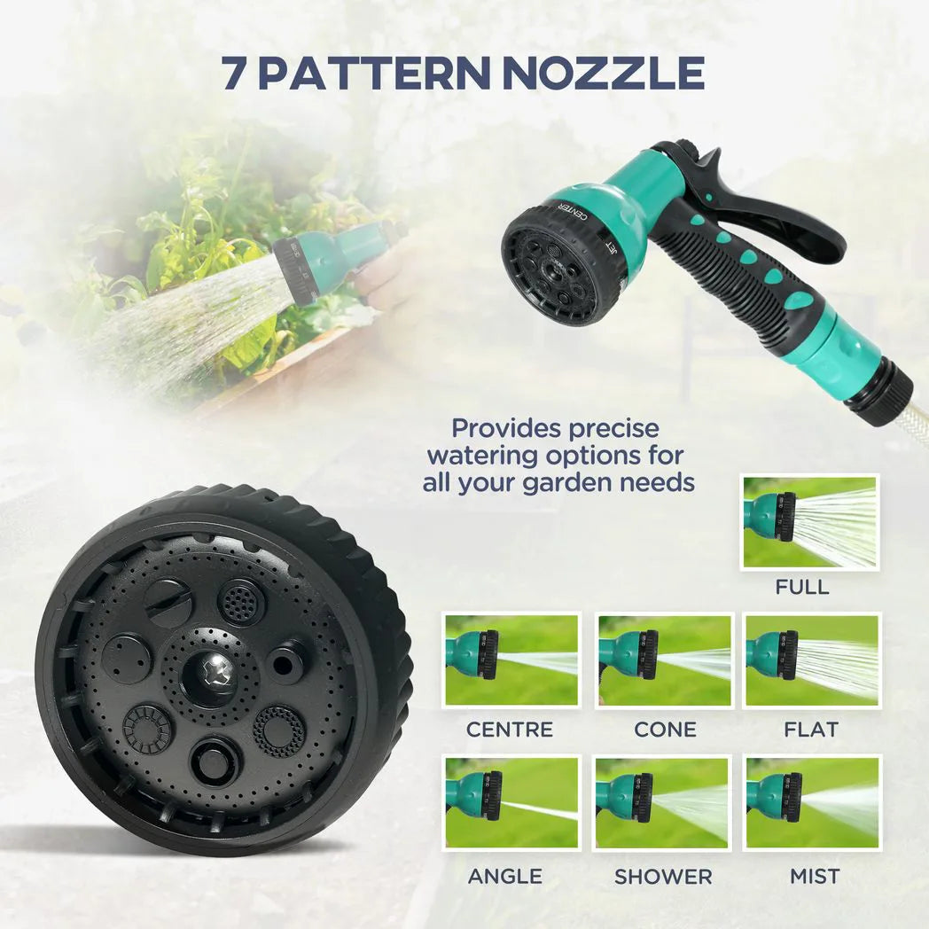 Outsunny 30m Retractable Wall-Mounted Hose Reel with Auto Rewind, Lock & 7-Pattern Nozzle – 180° Swivel, Green