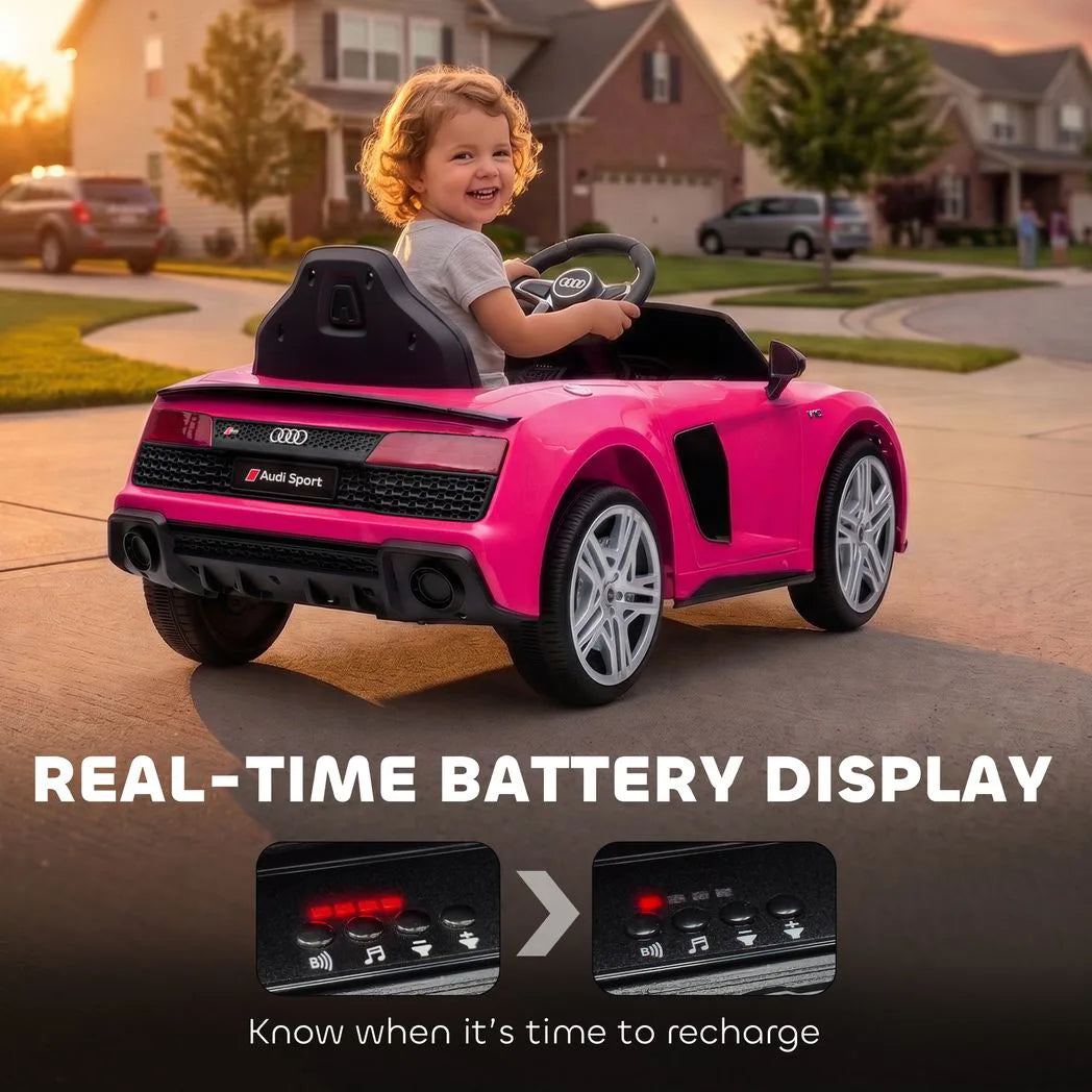 AIYAPLAY Licensed Audi R8 Spyder 12V Kids Electric Car with Remote Control & Dual Motors – Ride On, Pink