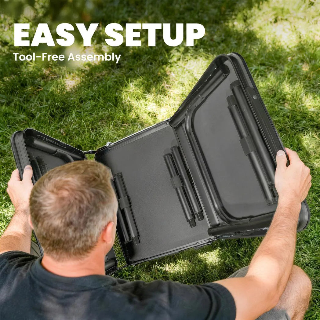 Outsunny 3ft Folding Camping Table with Mesh Storage Layer and Carry Bag – Tri-Fold Aluminium Picnic Table, Black