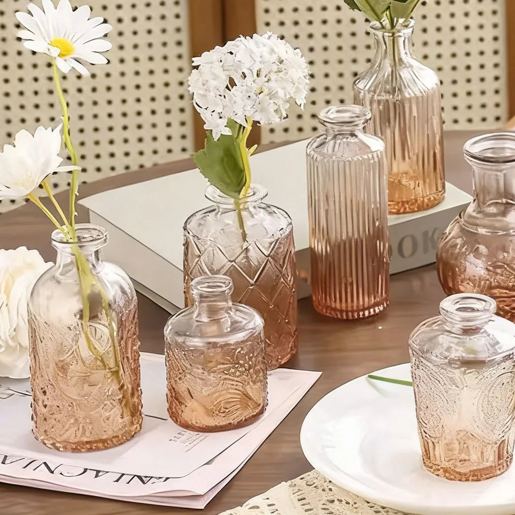 Glass Bud Vase Set of 12 Small Glass Vases Glass Bud Vases in Bulk Centerpieces-Amber