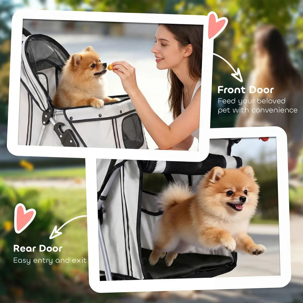 PawHut 3-Wheel Foldable Dog Stroller with Adjustable Canopy and Storage Basket – Small Breeds, Grey