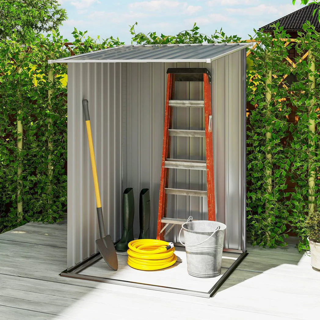 Outsunny 3.3 x 3.4ft Lean-To Steel Garden Shed with Lockable Door – Galvanised Tool Storage, Grey