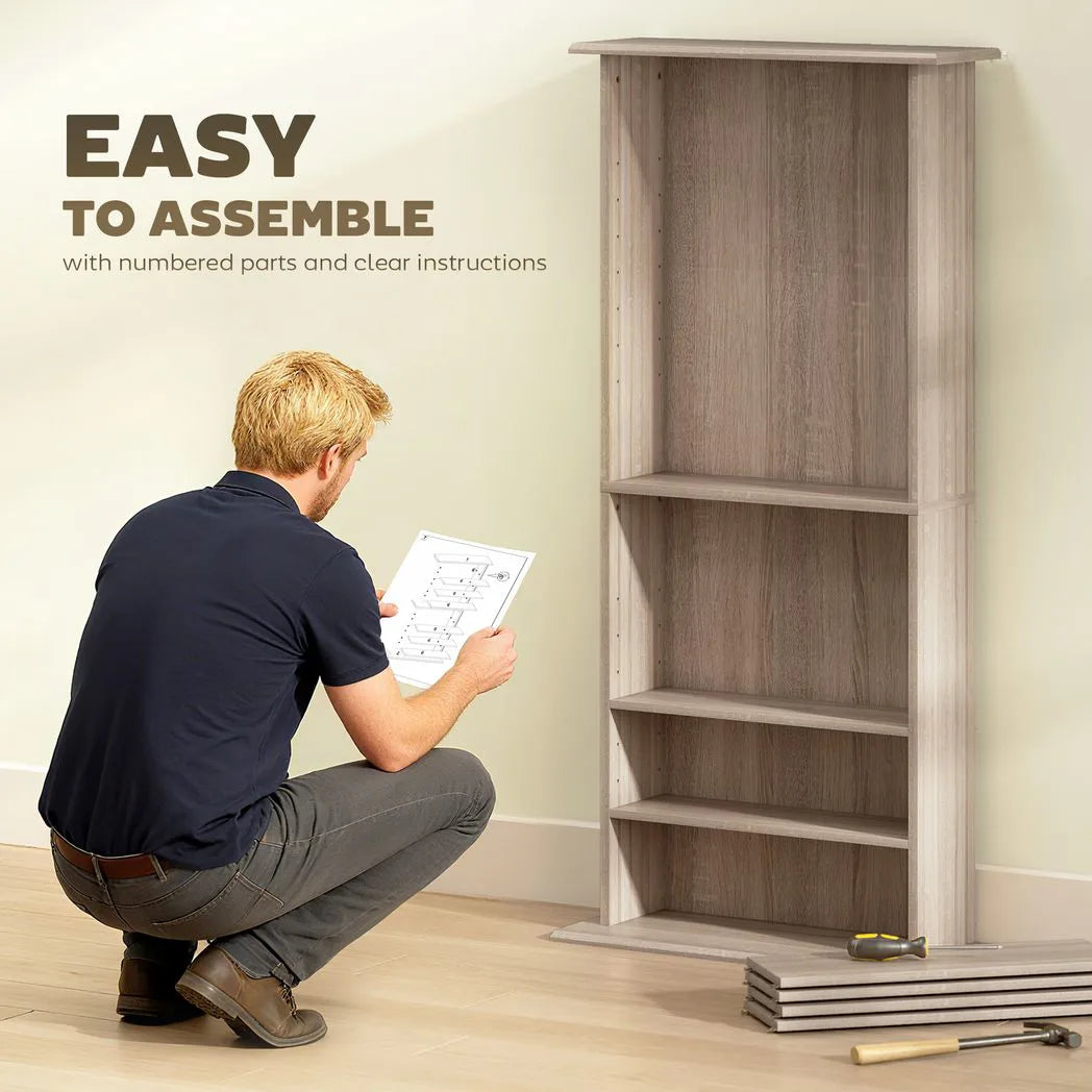 HOMCOM CD and DVD Storage Tower with 6 Adjustable Shelves, Holds 360 CDs – Natural Wood Finish