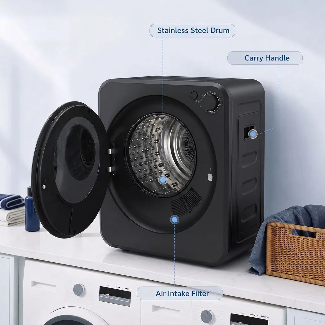 HOMCOM 4kg Front Load Tumble Dryer with 400W/800W Heat Settings – Compact Wall-Mount Laundry Dryer, Black
