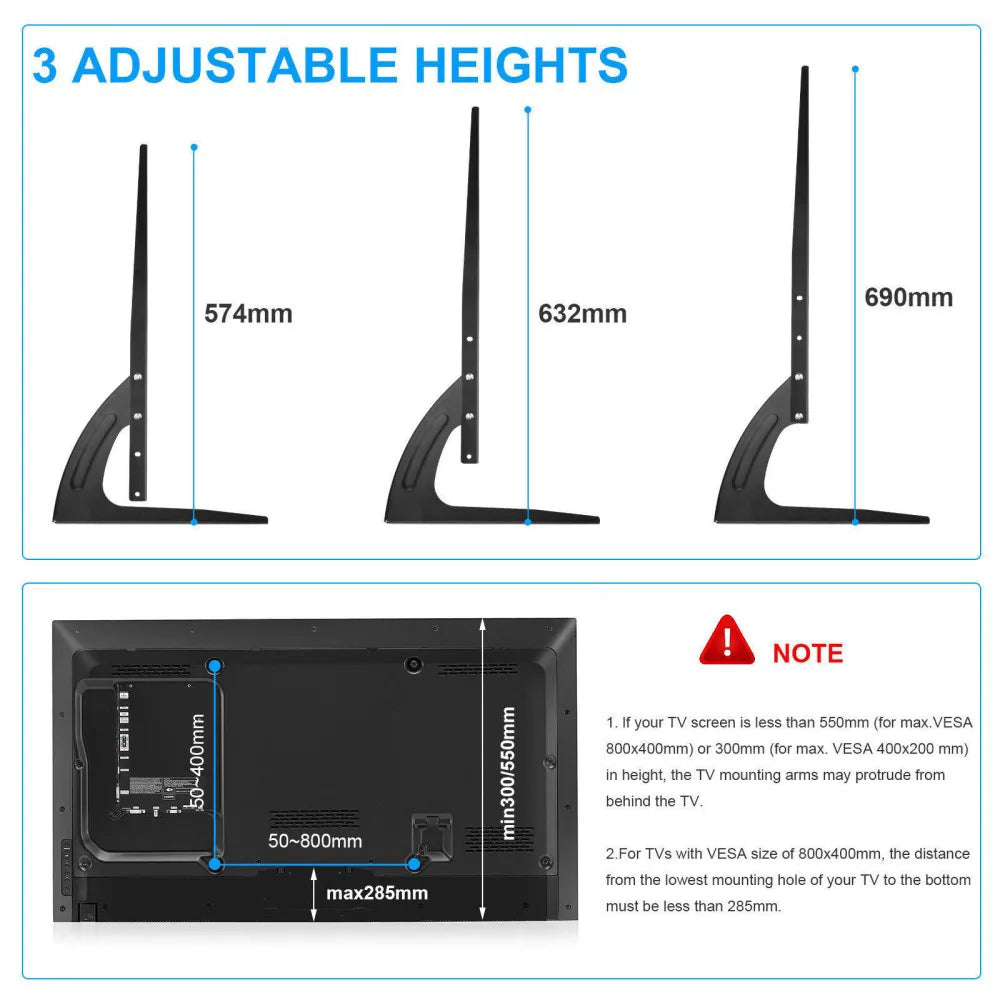 Universal Tabletop TV Stand Base for 27–65 Inch Screens – Heavy-Duty Iron VESA Pedestal Mount, Black