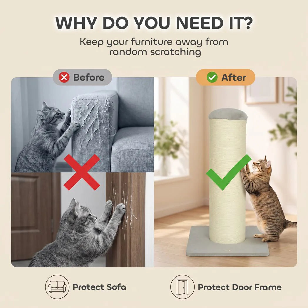 PawHut Cat Scratching Post, 76cm Tall Sisal Scratcher for Indoor Cats with Stable Base – Beige