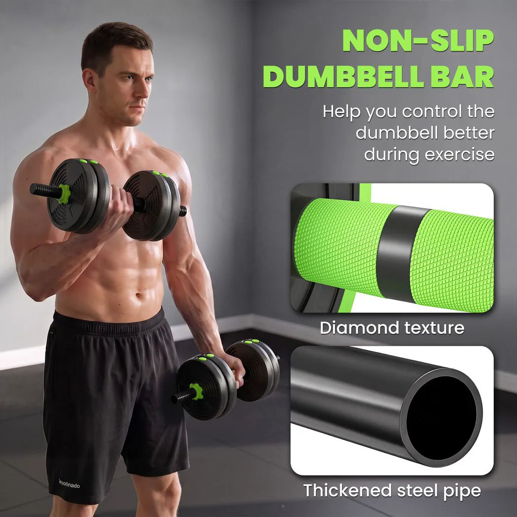 SPORTNOW 15kg 3-in-1 Adjustable Dumbbell & Barbell Set with EZ Curl Bar & Connecting Rod – Home Gym Weights, Green
