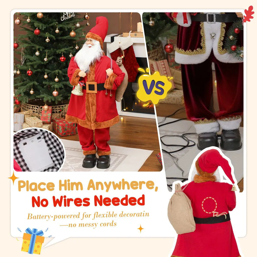HOMCOM 4ft Singing Animated Santa Claus Figure with Waving Head – Sound Activated Christmas Decoration, Red