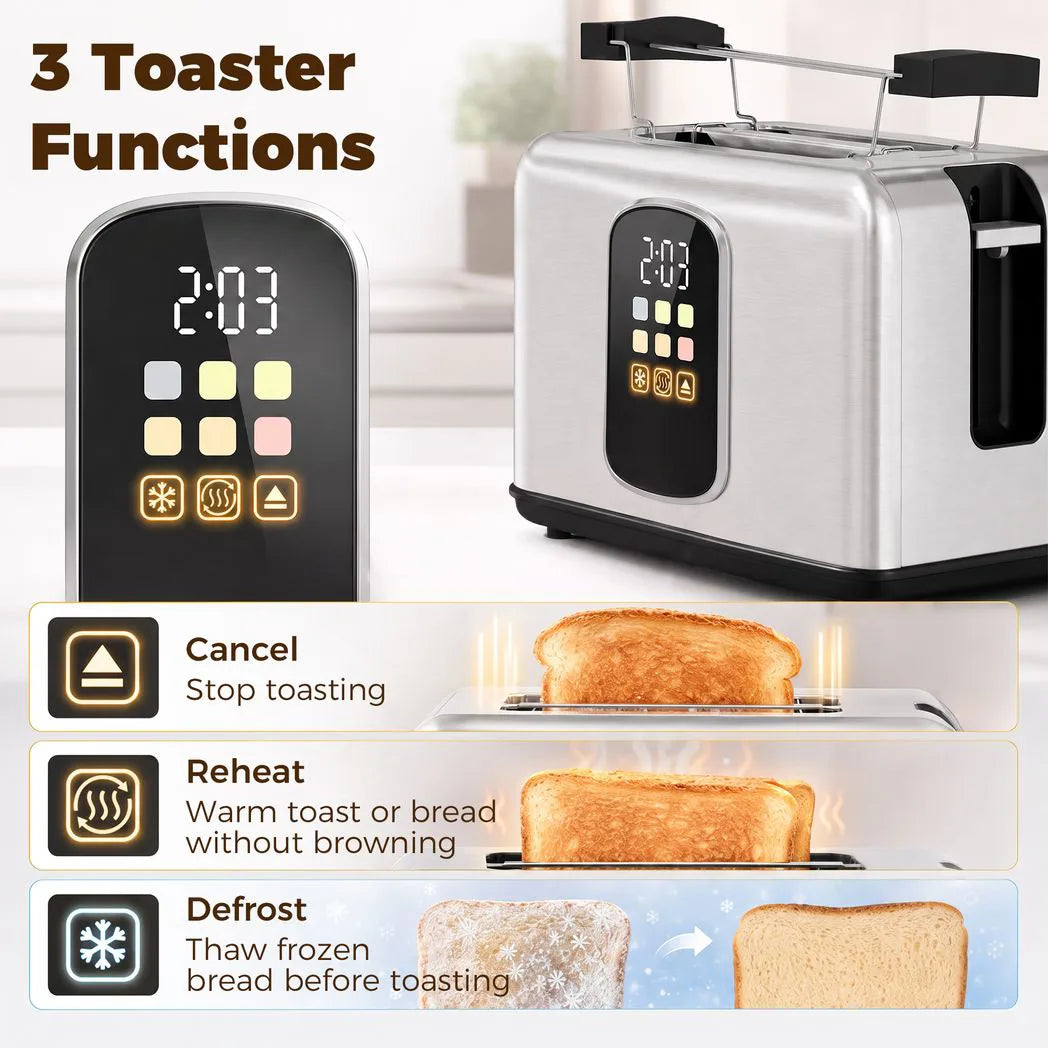 HOMCOM 2 Slice Smart Toaster with Touch Screen, LED Countdown, Warming Rack & Memory Function – 6 Browning Levels