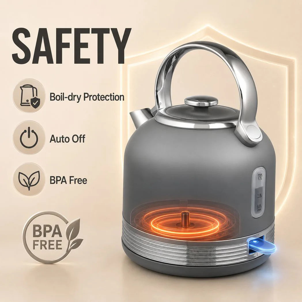 HOMCOM 1.7L 3000W Stainless Steel Kettle and 4-Slice Toaster Set with 7 Browning Levels – Cordless Fast Boil, Grey