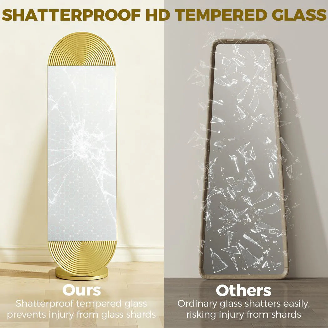 HOMCOM 50 x 161 cm Wavy Full Length Mirror, Free Standing Mirror with Metal Frame and Solid Base