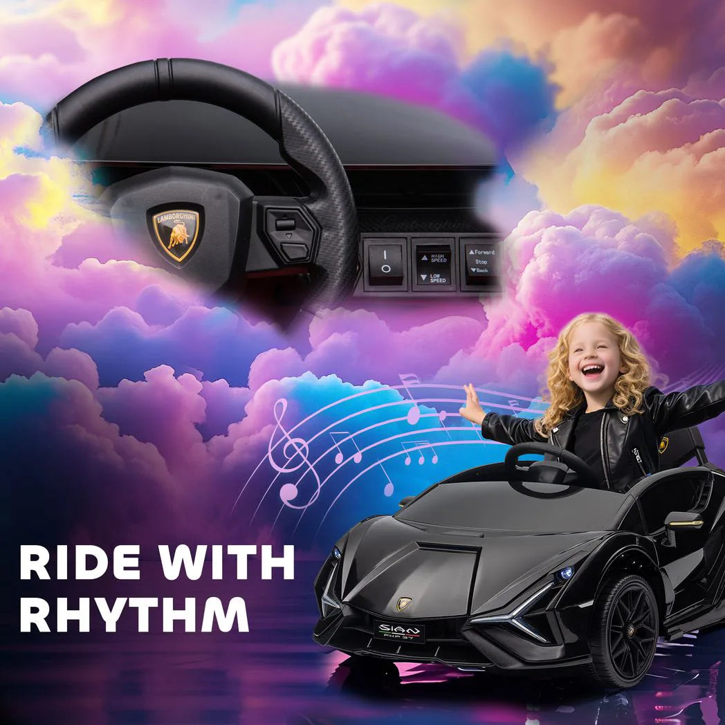HOMCOM Licensed Lamborghini Sian 12V Kids Electric Ride-On Car with Dual Motors, Remote Control & Music – Black