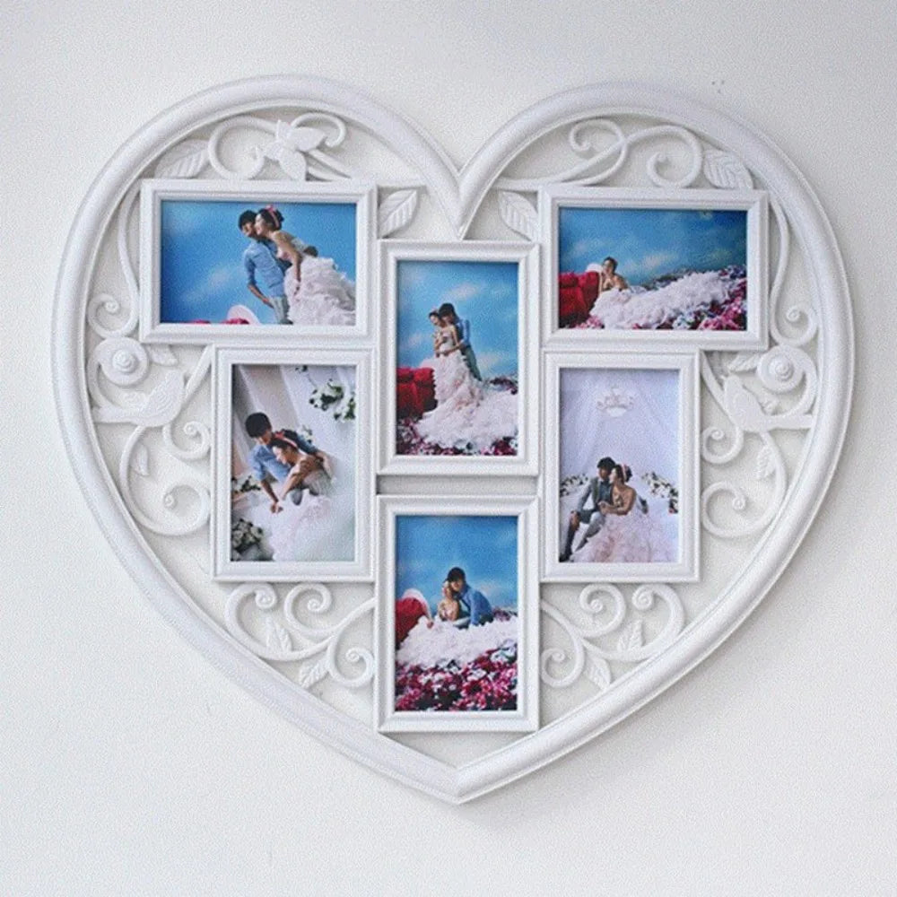 Large White Heart Multi-Picture Hanging Photo Frame