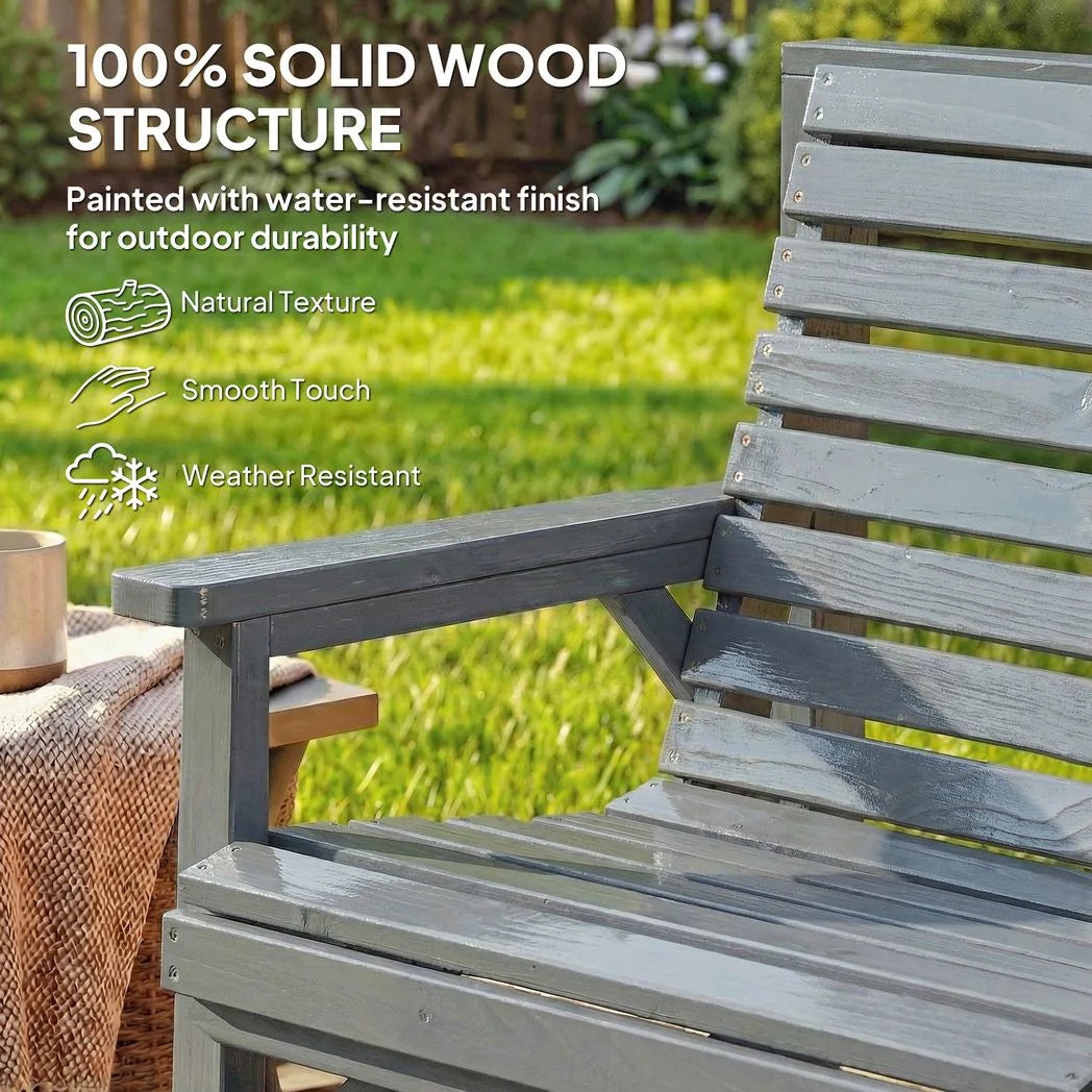 Outsunny 3 Piece Wooden Garden Bench Set – Armchair, Two-Seater Bench and Detachable Table with Parasol Hole, Grey