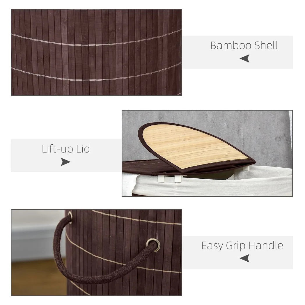 HOMCOM 100L Bamboo Laundry Basket with Lid, 2 Compartments & Removable Liner – Washing Hamper, Brown