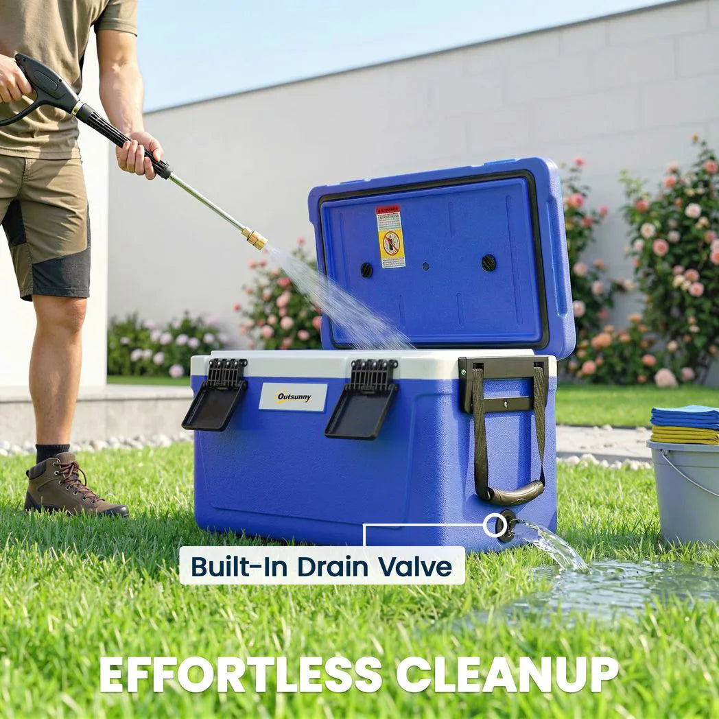 Outsunny 42.6L Insulated Cool Box with Handles, Lid & Drain Valve – Portable Camping & Picnic Ice Cooler, Dark Blue