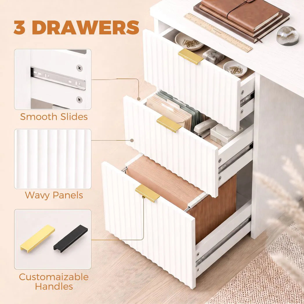 HOMCOM Computer Desk with 3 Drawers and File Drawer, Reversible Layout – 120 cm Home Office Desk, White
