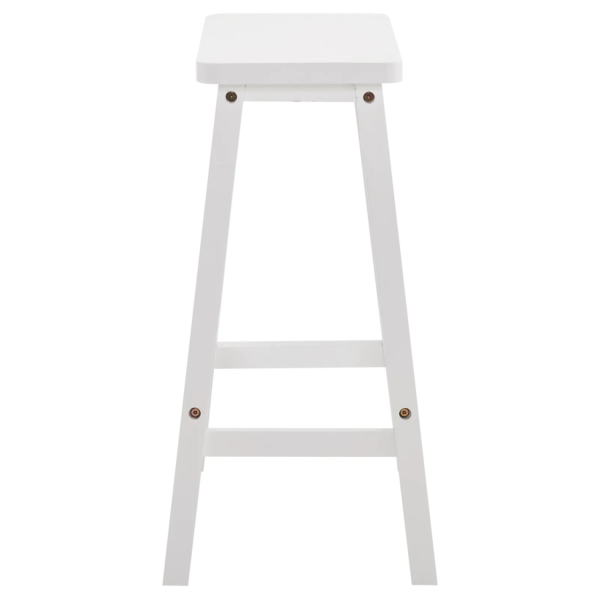 Set of 2 Pine Wood Saddle Seat Bar Stools with Footrests – Counter Height Kitchen and Home Bar Seating, White