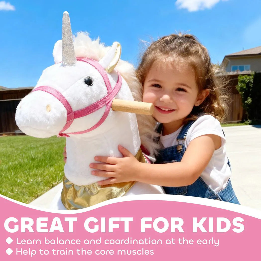 AIYAPLAY Kids Rocking Horse with Wheels & Pedals – Plush Walking Ride-On Unicorn Toy for Ages 3-5, White