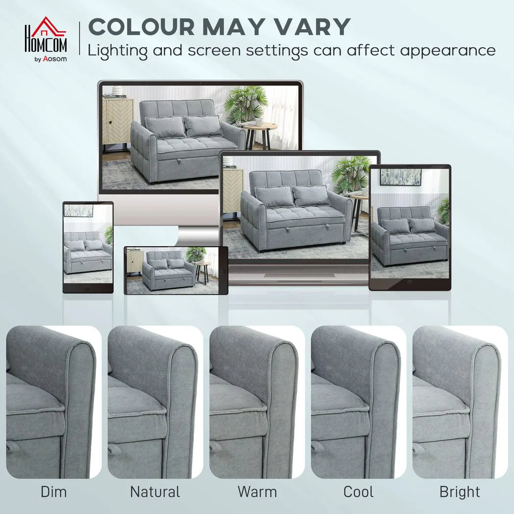 HOMCOM 2 Seater 3-in-1 Sofa Bed with Click-Clack Backrest and 2 Pillows – Convertible Sleeper Sofa, Grey