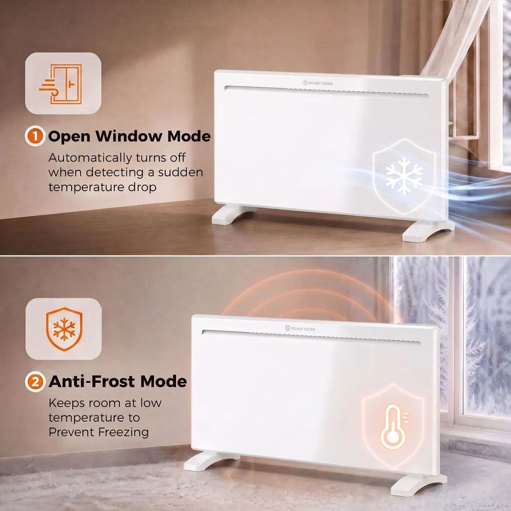 HOMCOM 2000W Smart WiFi Panel Heater with Weekly Timer & Anti-Frost – Wall Mounted or Freestanding, White