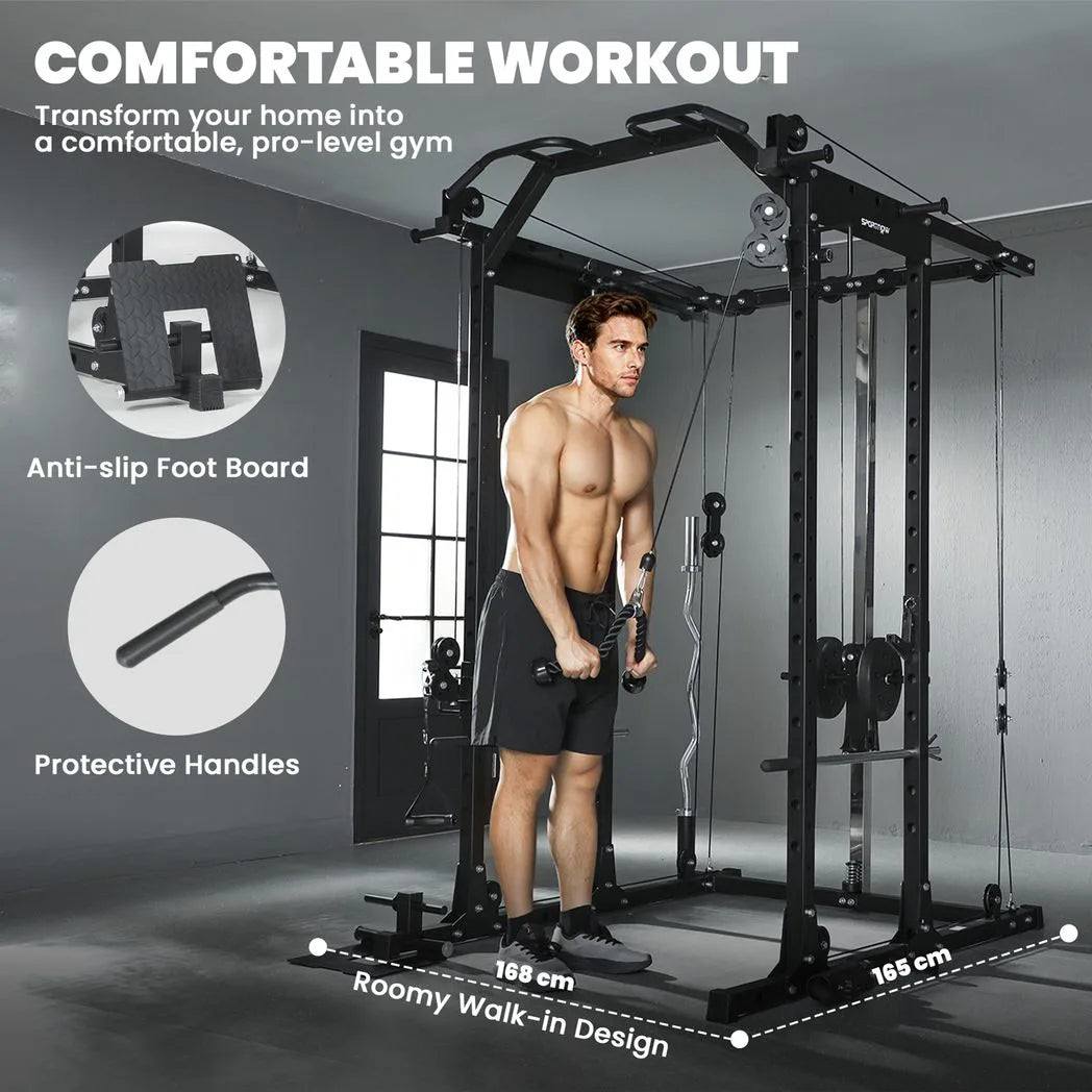 SPORTNOW Cable Crossover Machine with Lat Pull-Down, Pull-Up Station & Barbell Rack – Home Multi Gym