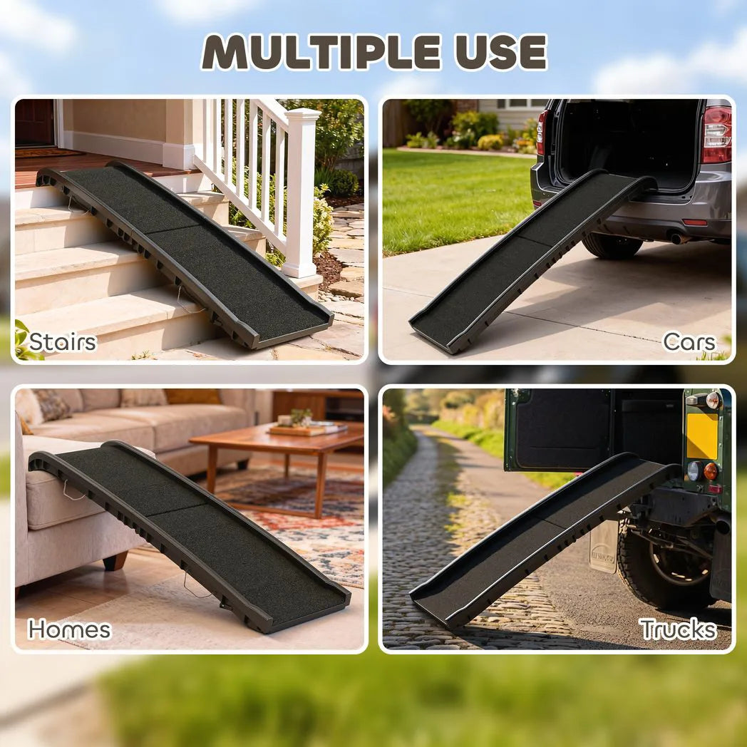 PawHut Foldable Dog Ramp with Frosted Anti-Slip Surface and Guardrails – Portable Car Ramp, 155 x 38.5 x 15.5 cm