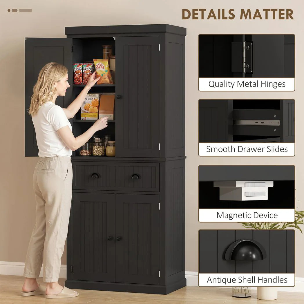 HOMCOM Kitchen Storage Cabinet with Drawer and Adjustable Shelves – Traditional Beadboard Cupboard, Black