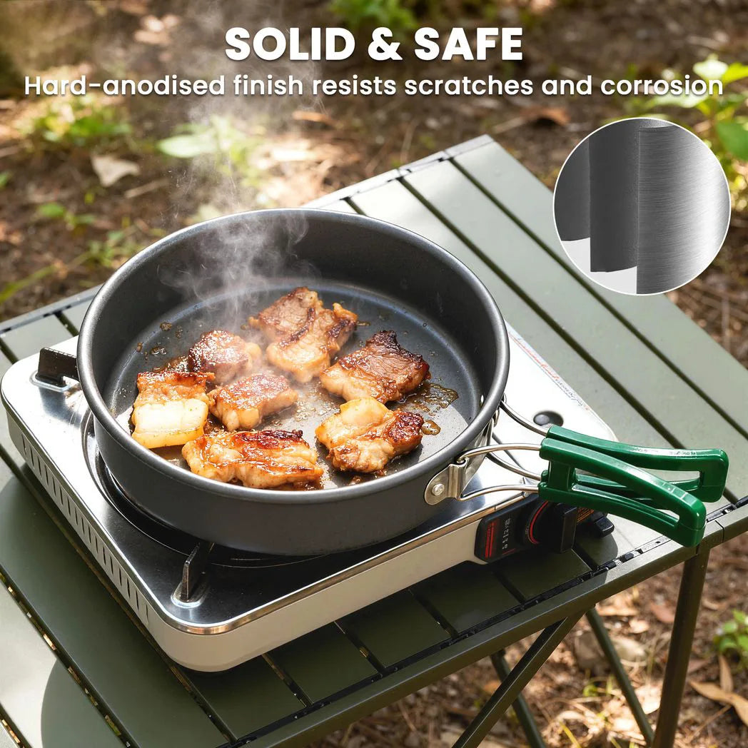 Outsunny 8-Piece Ultralight Camping Cookware Set with Anti-Scald Handles – Stackable Aluminium Kit for Two, Grey