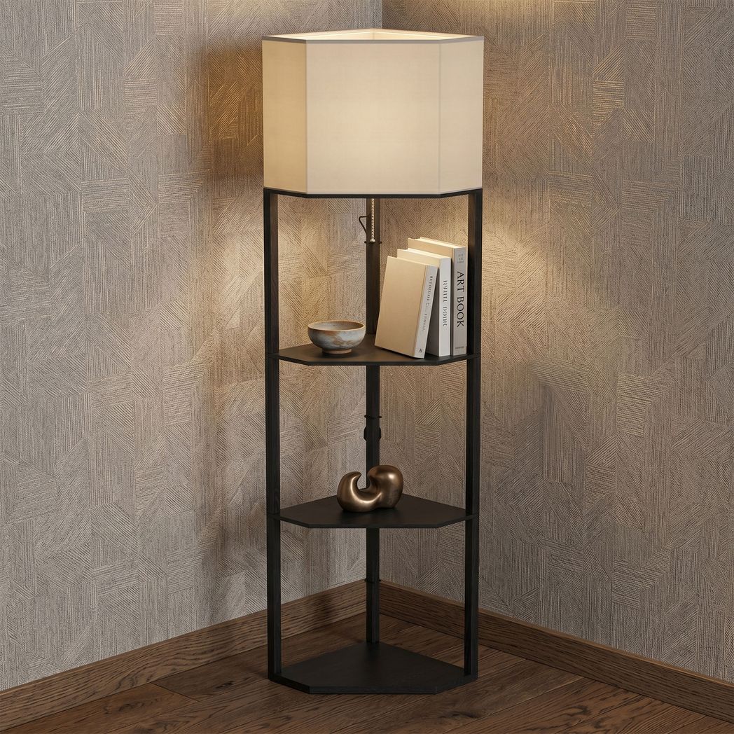 HOMCOM Corner Floor Lamp with Shelves and Lights