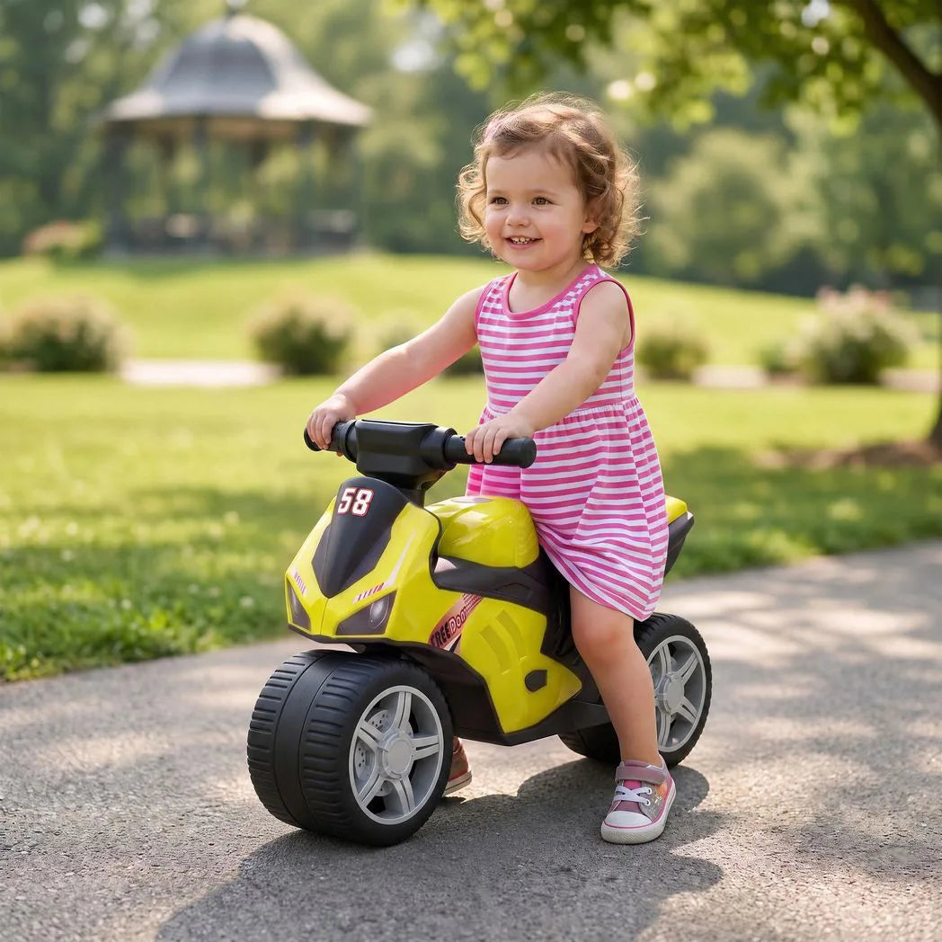 AIYAPLAY Toddler Balance Bike with Music, Extra-Wide PP Tyres & Motorbike Design – Boys and Girls Ride-On, Green