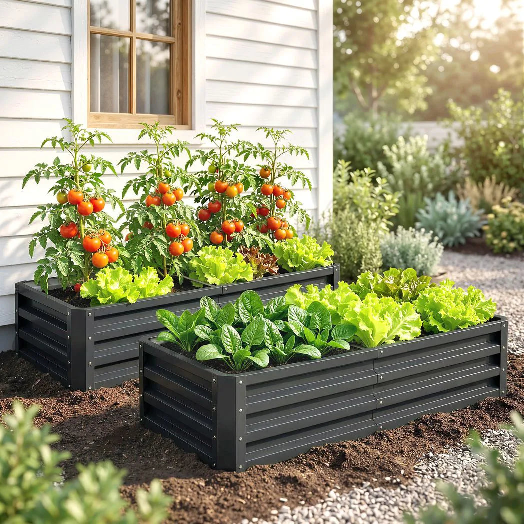 Outsunny Set of 2 Raised Beds for Garden, Galvanised Outdoor Planters for Herbs Vegetables