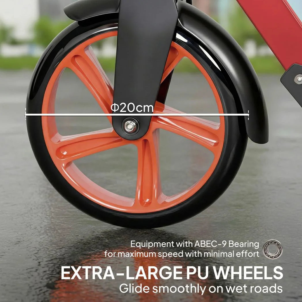 HOMCOM One-Click Folding Kick Scooter with Adjustable Handlebar, Dual Brakes & Kickstand – Push Scooter for Ages 14+, Red