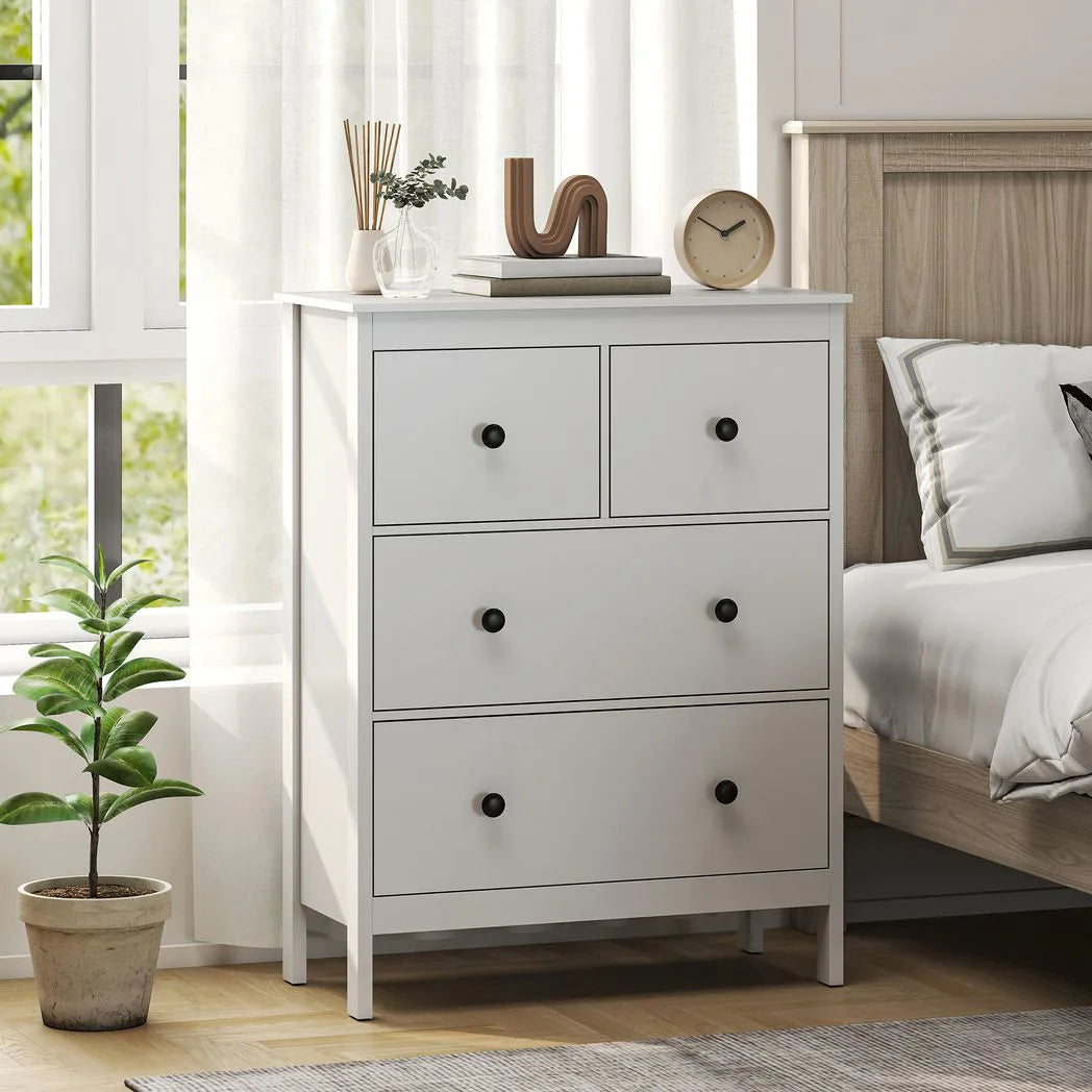 HOMCOM Modern 4-Drawer Chest of Drawers with Anti-Tip Straps – Clothes Storage Dresser for Bedroom, Hallway, White