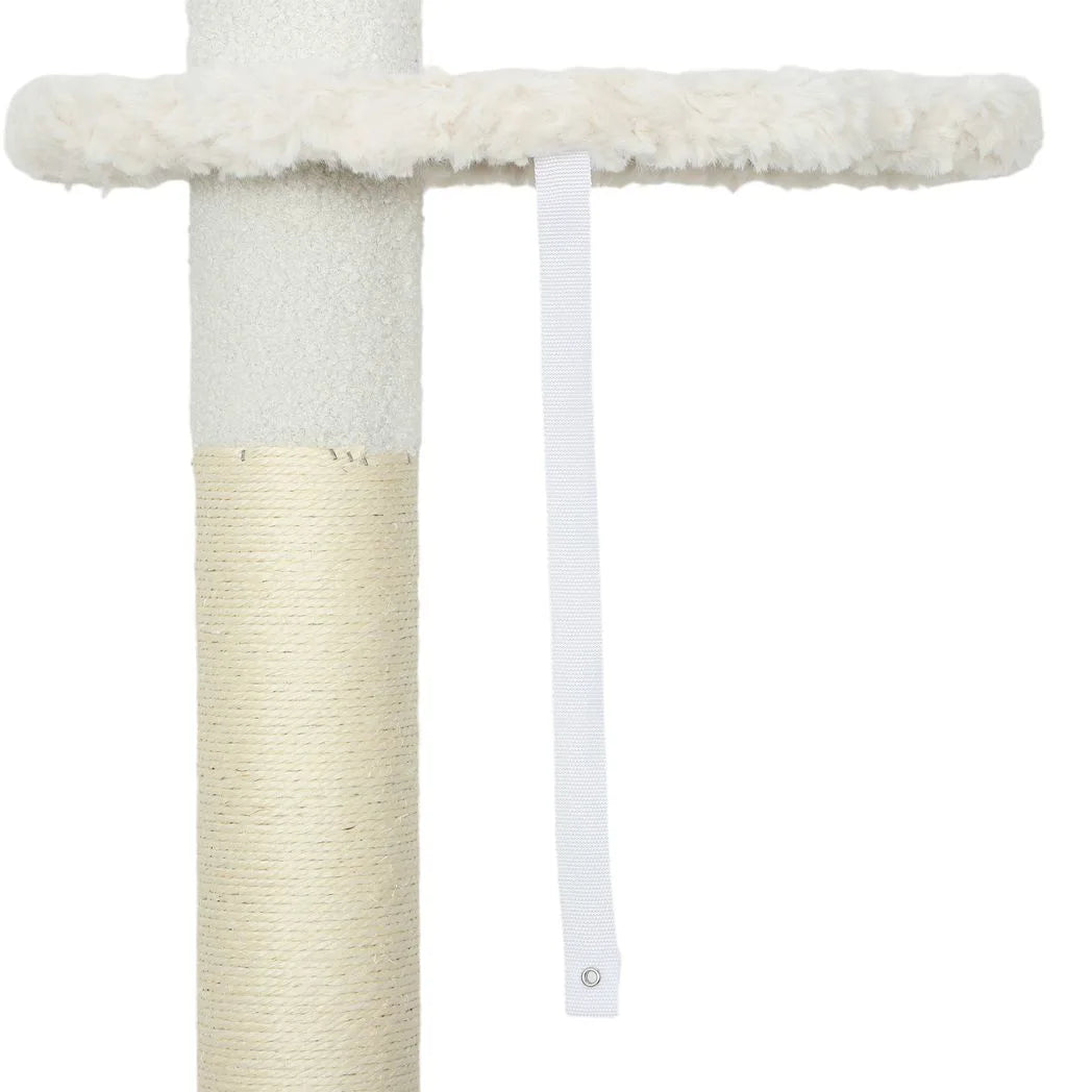 PawHut 225–255cm Adjustable Floor-to-Ceiling Cat Tree with Sisal Posts, Play Balls & Anti-Tip Strap, Beige