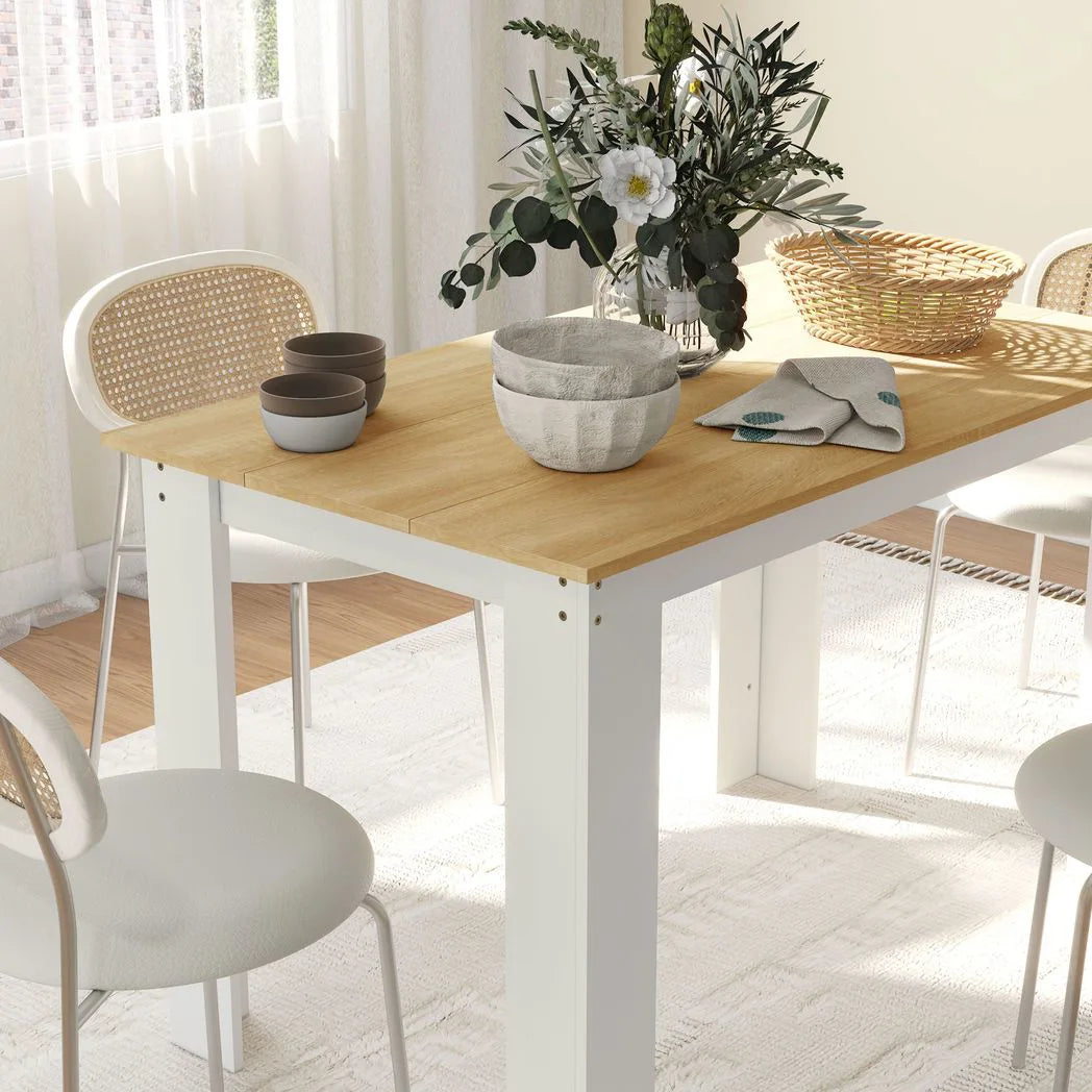HOMCOM Dining Table for 4-6 People with Wood Effect Melamine Top – Space-Saving Kitchen Table, Oak and White