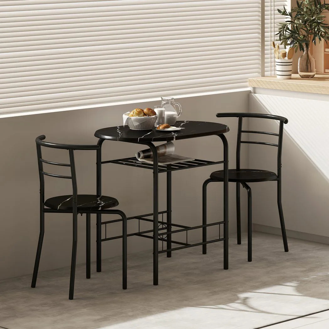 HOMCOM Three-Piece Compact Dining Set with Table and 2 Chairs – Space-Saving Kitchen Breakfast Bar Set, Black