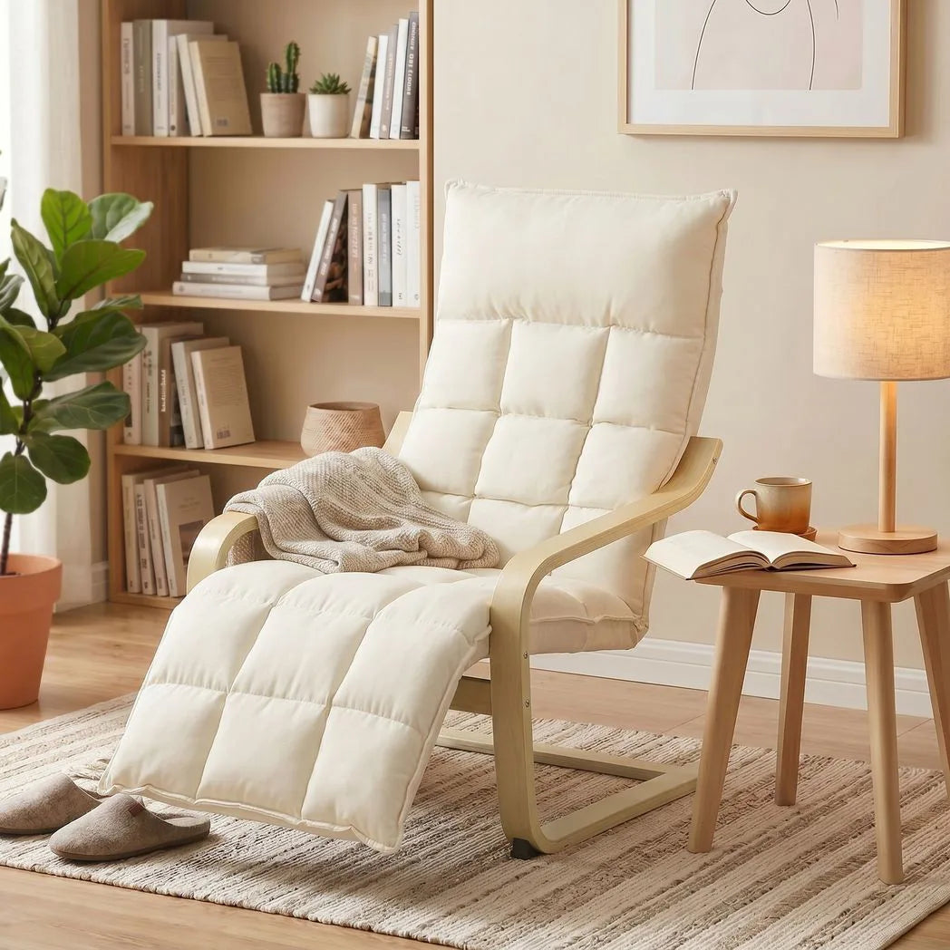HOMCOM Modern Accent Chair with Footrest, Plush Cushion and Curved Legs – Tufted Lounge Armchair, Cream White
