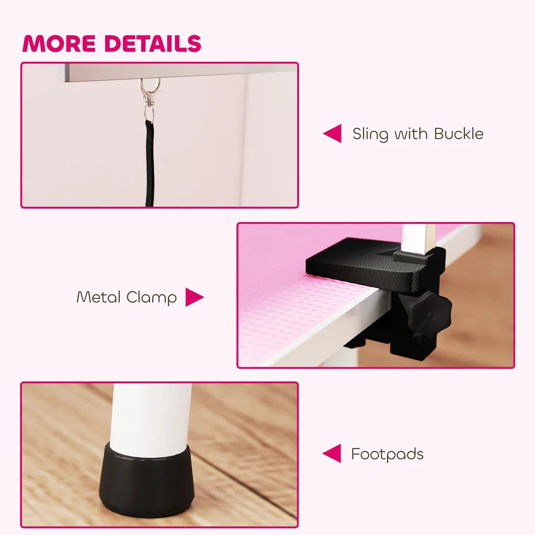 PawHut Foldable Dog Grooming Table with Adjustable Arm, Non-Slip Rubber Top and Noose – Pet Drying Table, 81cm, Pink