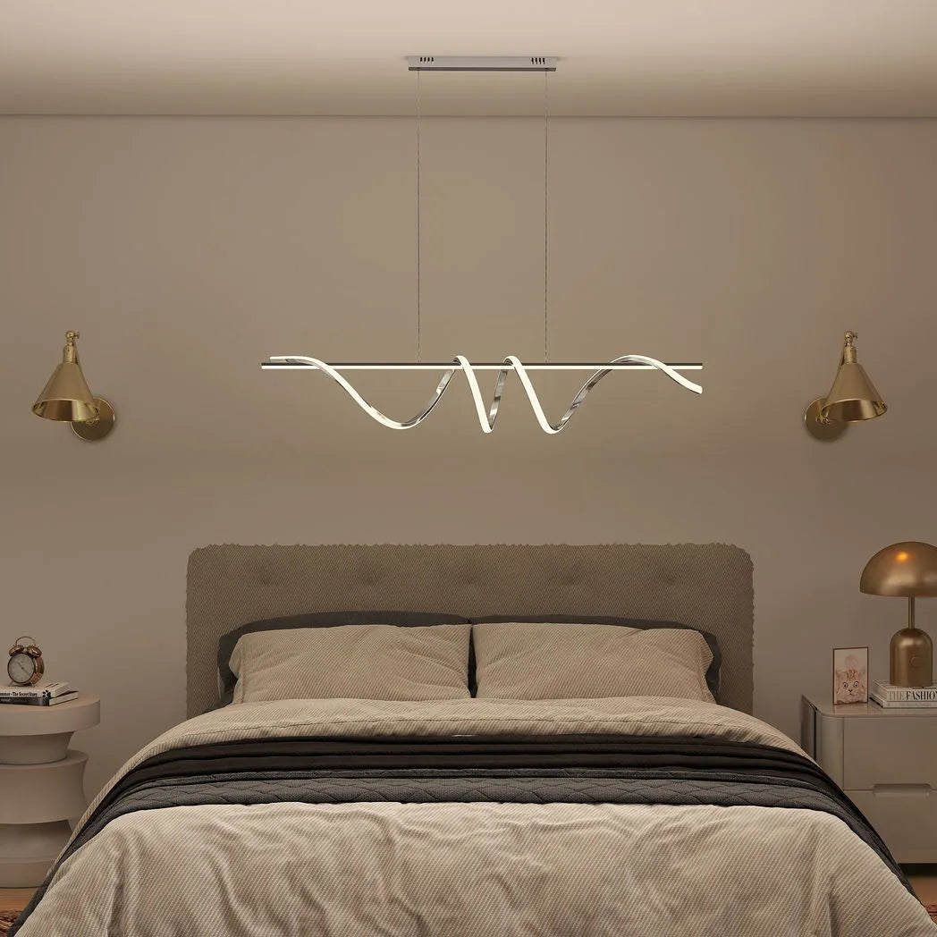 HOMCOM Spiral LED Pendant Light with 3 Colour Temperatures – Adjustable Height Modern Ceiling Light, Silver Tone