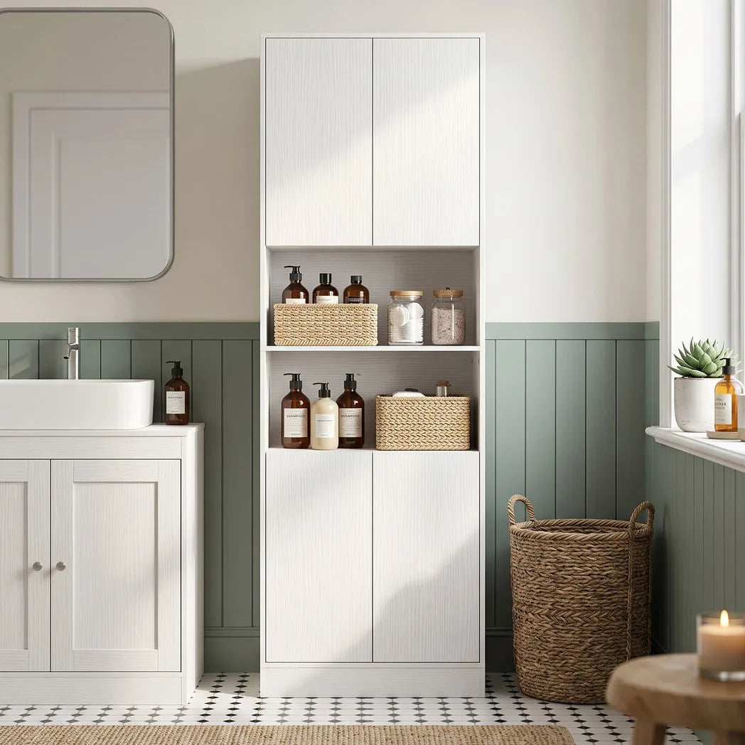 HOMCOM 170cm Kitchen Pantry Cabinet with Soft-Close Hinges and Adjustable Shelves – Freestanding, White Wood Effect