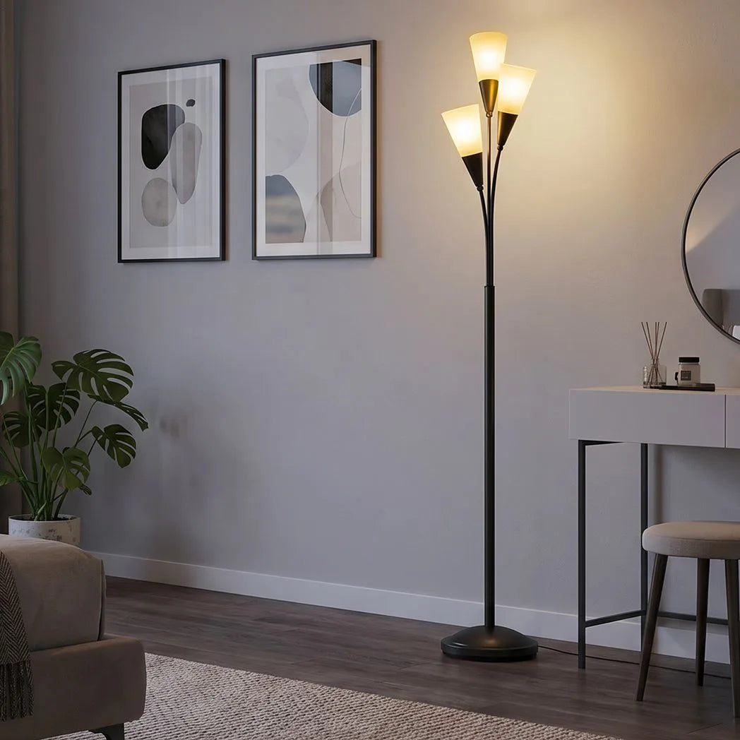 HOMCOM 3-Light Uplighter Floor Lamp – Black