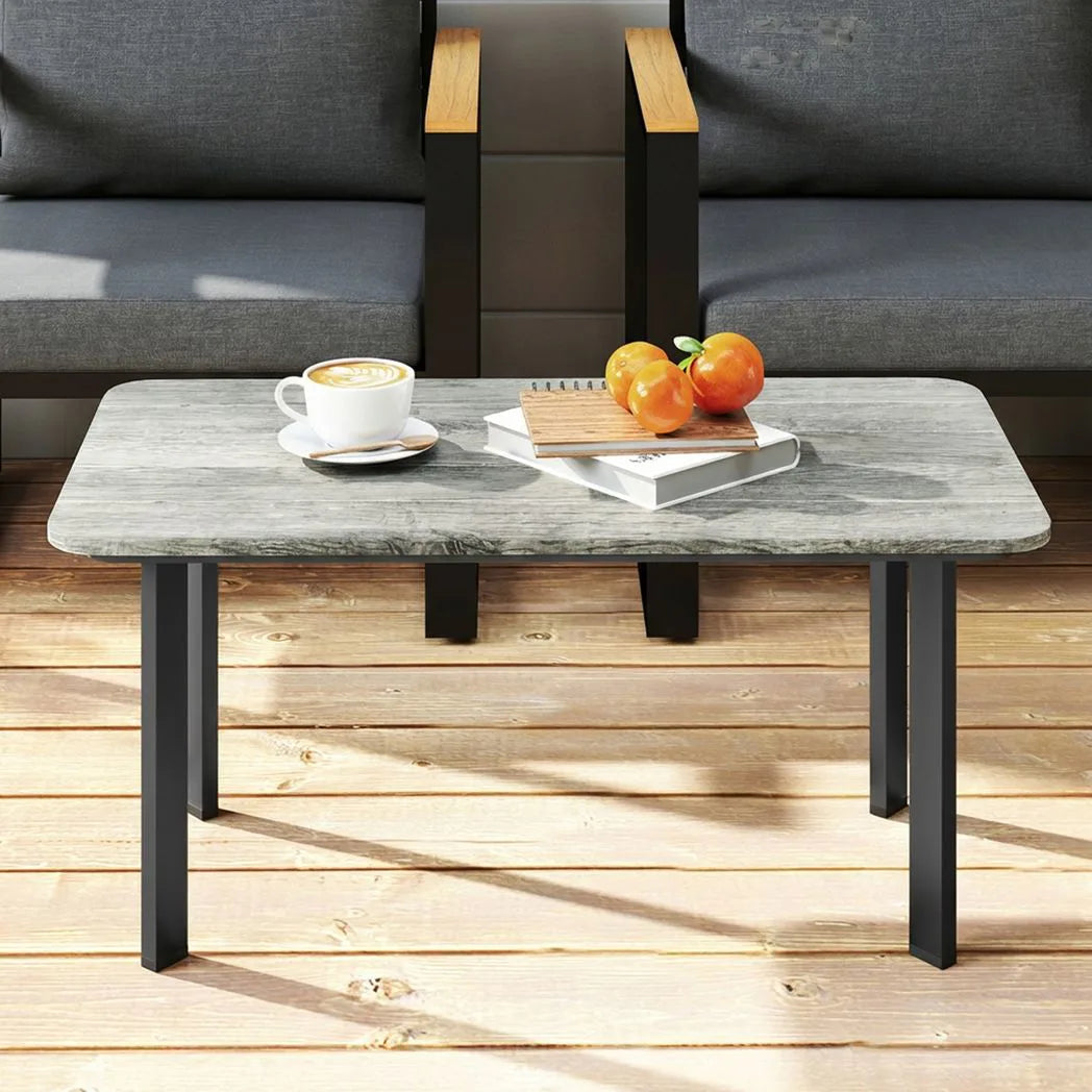 Outsunny Garden Coffee Table with Slatted Wood Plastic Composite Top & Metal Frame – Patio Table, Grey