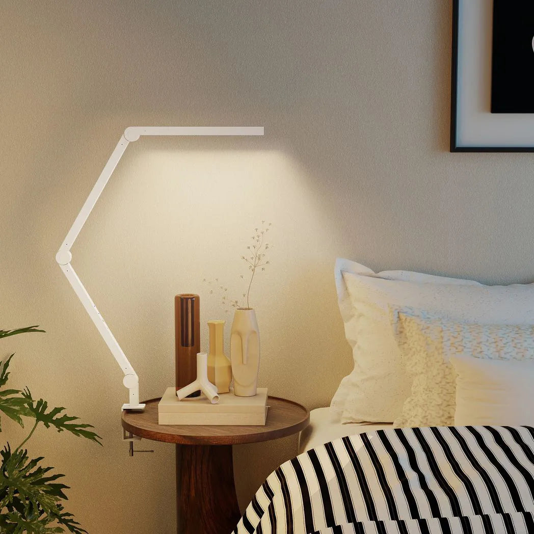 HOMCOM LED Desk Lamp with Clamp & Swing Arm, 2 Colour Modes, 5 Brightness Levels – Study Task Light, White