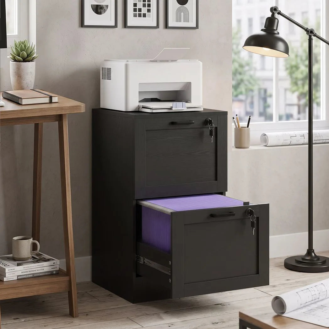 HOMCOM 2-Drawer Lockable Filing Cabinet with Adjustable Hanging Rails – Compact Home Office Storage, Black