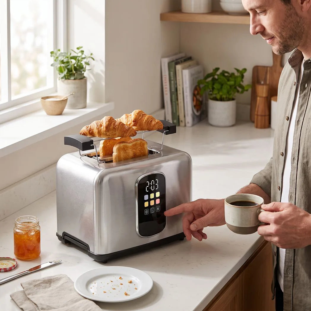 HOMCOM 2 Slice Smart Toaster with Touch Screen, LED Countdown, Warming Rack & Memory Function – 6 Browning Levels