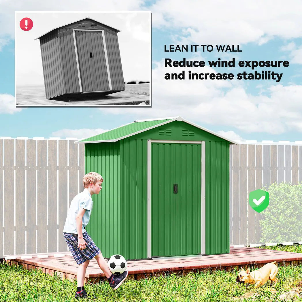 Outsunny 6.5 x 3.5ft Galvanised Metal Garden Shed with Double Doors and Vents, Green