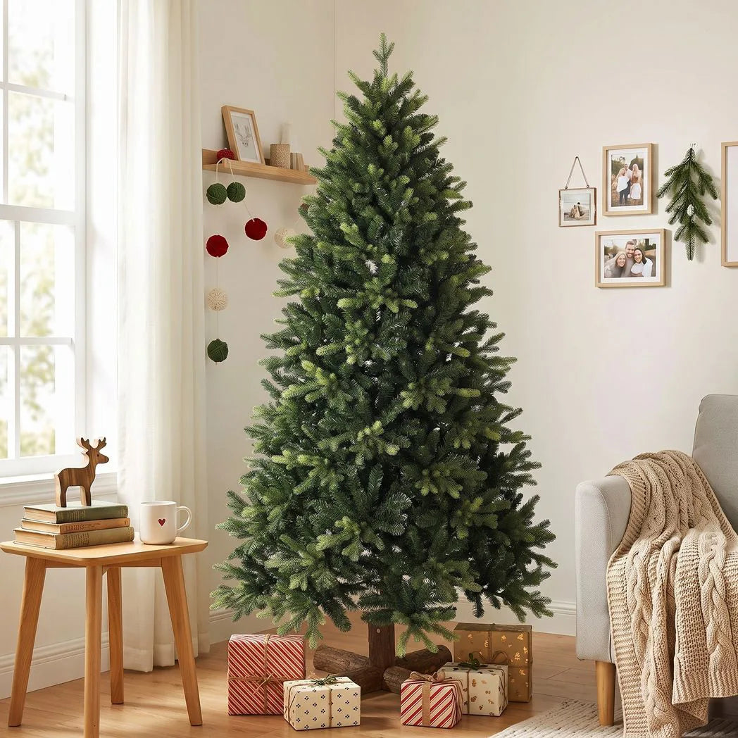HOMCOM 6ft Hinged Artificial Christmas Tree with 2419 PE and PVC Tips and Fir Wood Base, Green